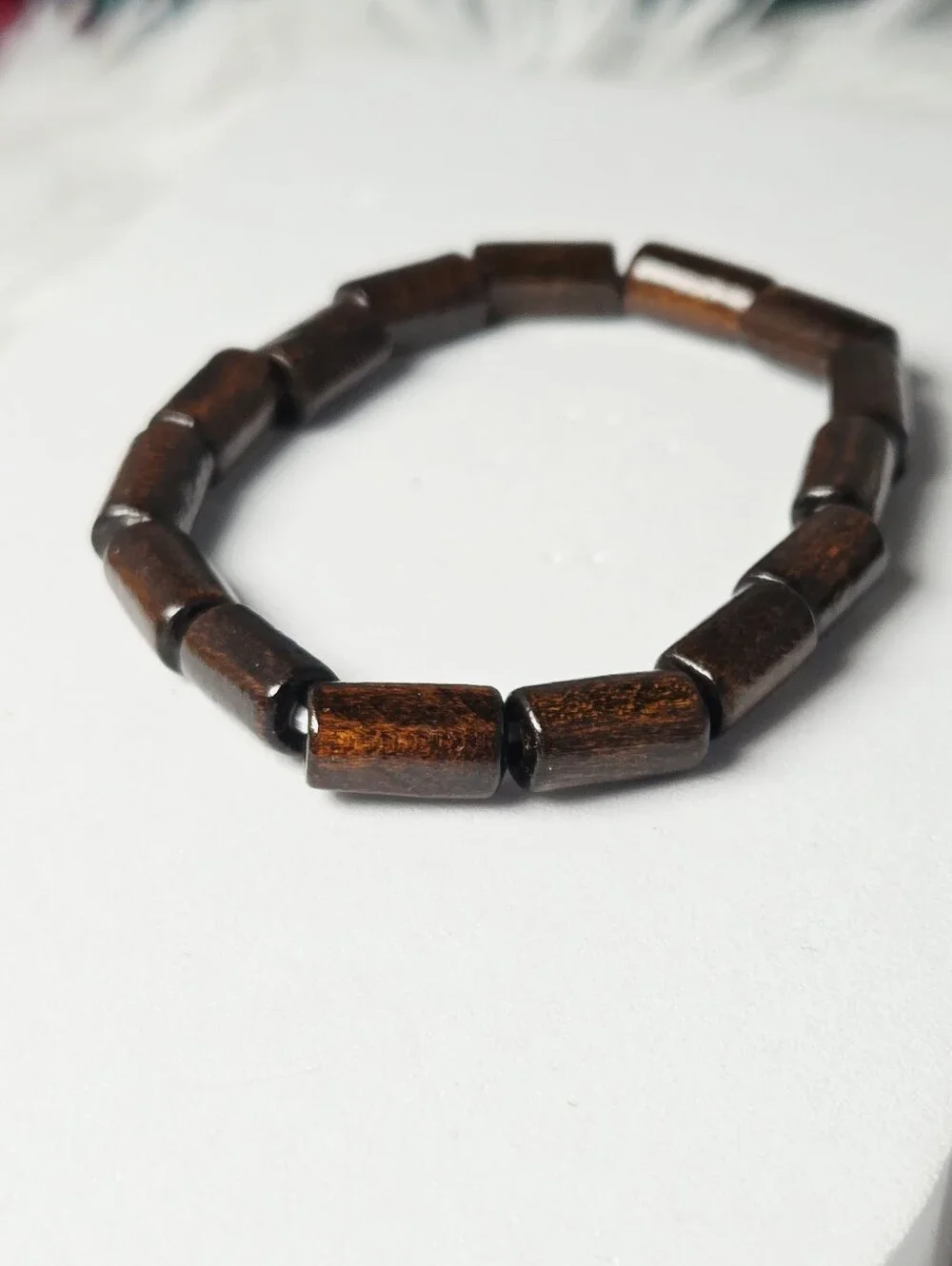 Coconut Wood Barrel Bead Stretch Bracelet Dark Brown Unisex Surfer Boho Jewelry